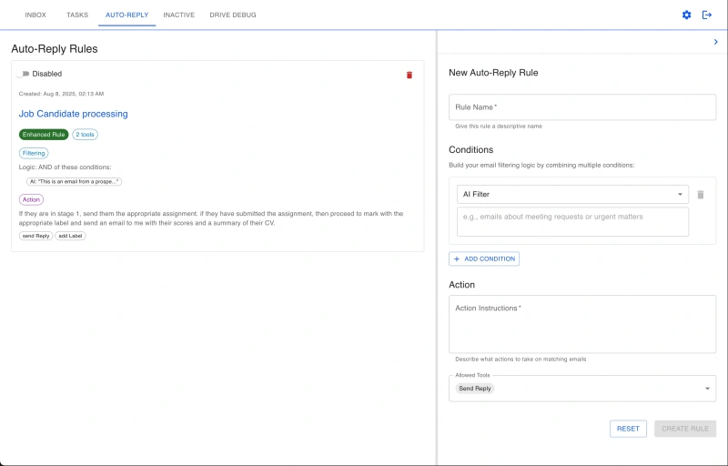 Auto-reply rules with AI filtering