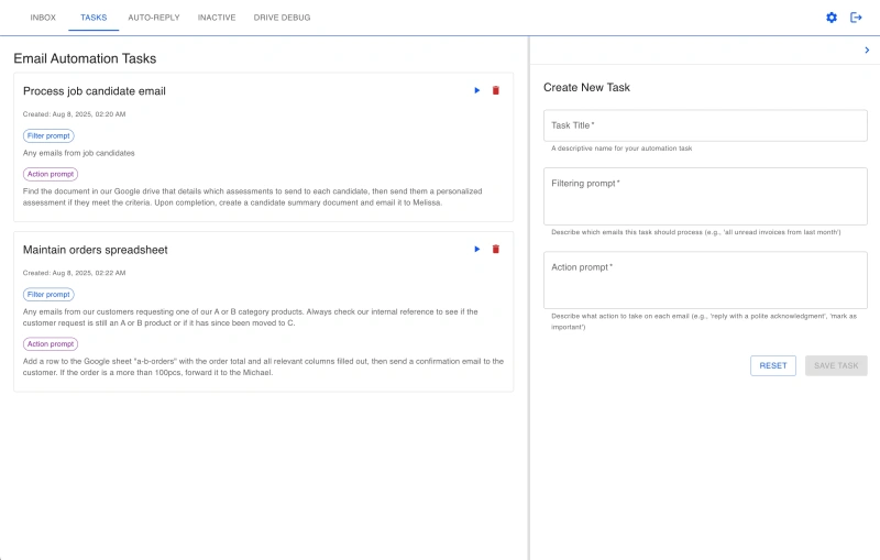 Email automation tasks