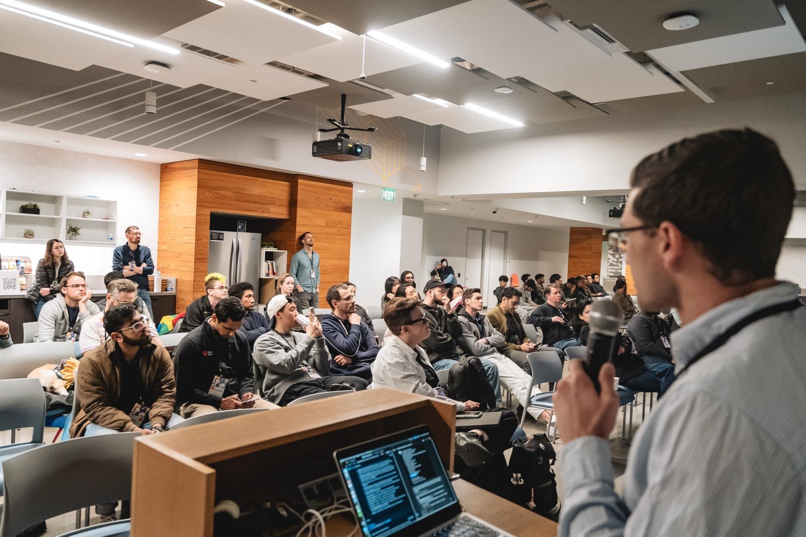Lukas Bogacz presenting at AWS Gen AI Loft, San Francisco